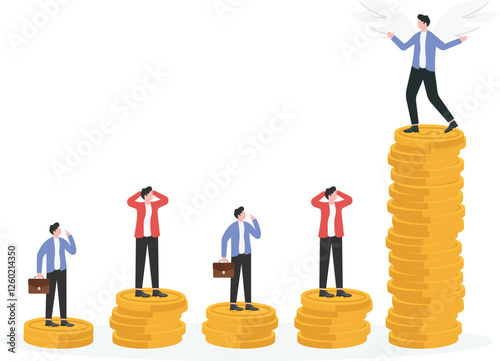 Business concept vector illustration of an angel businessman standing on the highest graphic chart.

