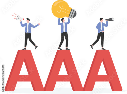 Hand elevating the esteemed AAA symbol amidst a backdrop of twinkling stars. Symbolizing the creditworthiness and investment prestige, this illustration inspires aspirations for success in finance.

