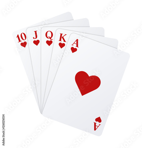 Playing cards of Hearts. Royal flush.
