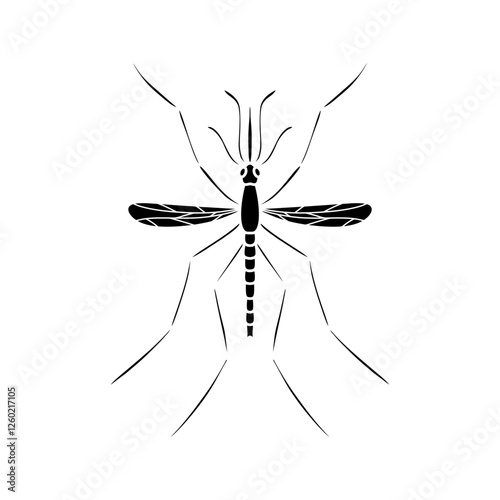 Mosquito isolated on white background. Black and white illustration.