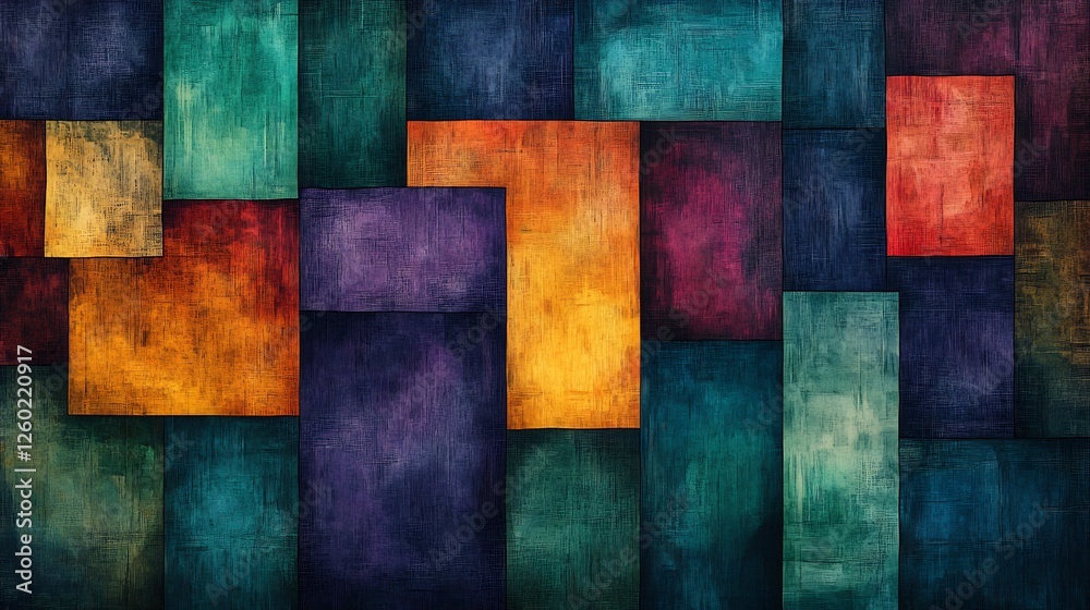 Vibrant jewel toned rectangles overlap creating an abstract textured mosaic. AI Generated Vibrant jewel toned rectangles overlap creating an abstract textured mosaic. AI Generated