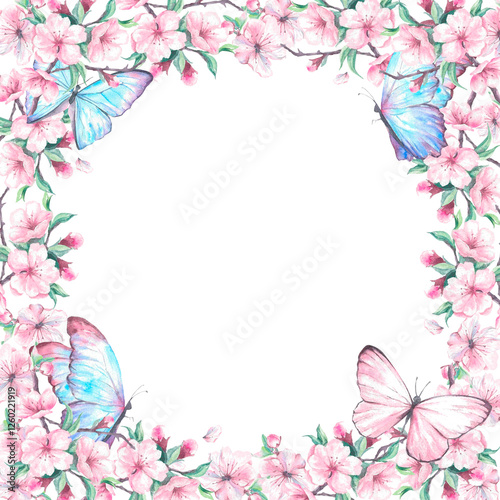 frame of flowers and butterfly