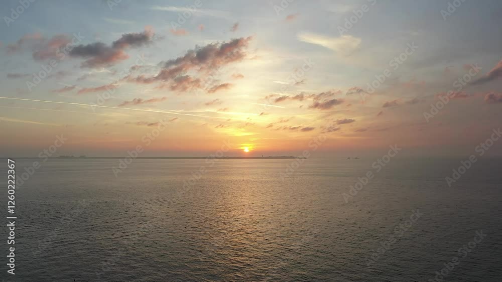 Stunning sunset over Fort De Soto Tampa Florida, aerial view Stunning sunset over Fort De Soto Tampa Florida, aerial view