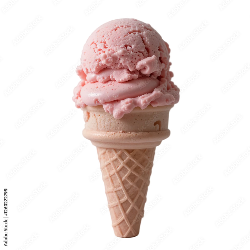 Delicious Strawberry Ice Cream in a Cone, Sweet and Refreshing Dessert Delicious Strawberry Ice Cream in a Cone, Sweet and Refreshing Dessert
