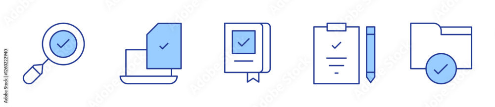book, check mark, checklist, clipboard, tick. Checkmark Icon vector illustration. Line Duotone style. Editable stroke book, check mark, checklist, clipboard, tick. Checkmark Icon vector illustration. Line Duotone style. Editable stroke