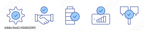 check mark, battery, good signal, answer, deal. Checkmark Icon vector illustration. Line Duotone style. Editable stroke