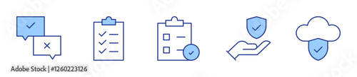 data protection, survey, checklist, clipboard, cloud data. Checkmark Icon vector illustration. Line Duotone style. Editable stroke