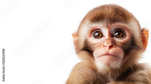 A close-up of an adorable baby monkey with wide, expressive eyes, capturing the innocence and curiosity that exemplifies youthful intrigue and wonder. photo