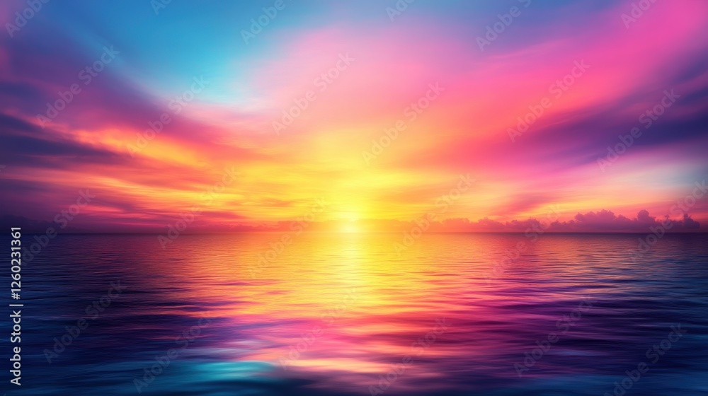 Fototapeta premium A vibrant sunset paints the sky in hues of pink, orange, and blue, reflecting beautifully on the calm water below.