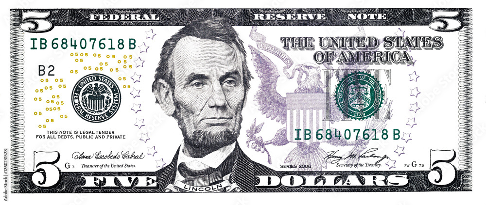 U.S. 5 dollar border with empty middle area