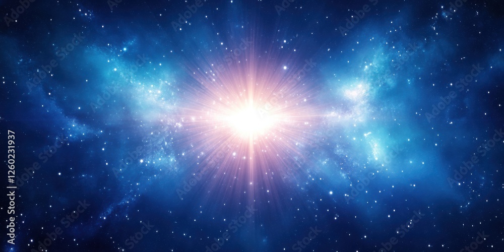 Obraz premium Abstract celestial light burst background with celestial light bursts and cosmic radiance. Emphasizing space brilliance and luminous energy, ideal for cosmic art and vibrant visuals.