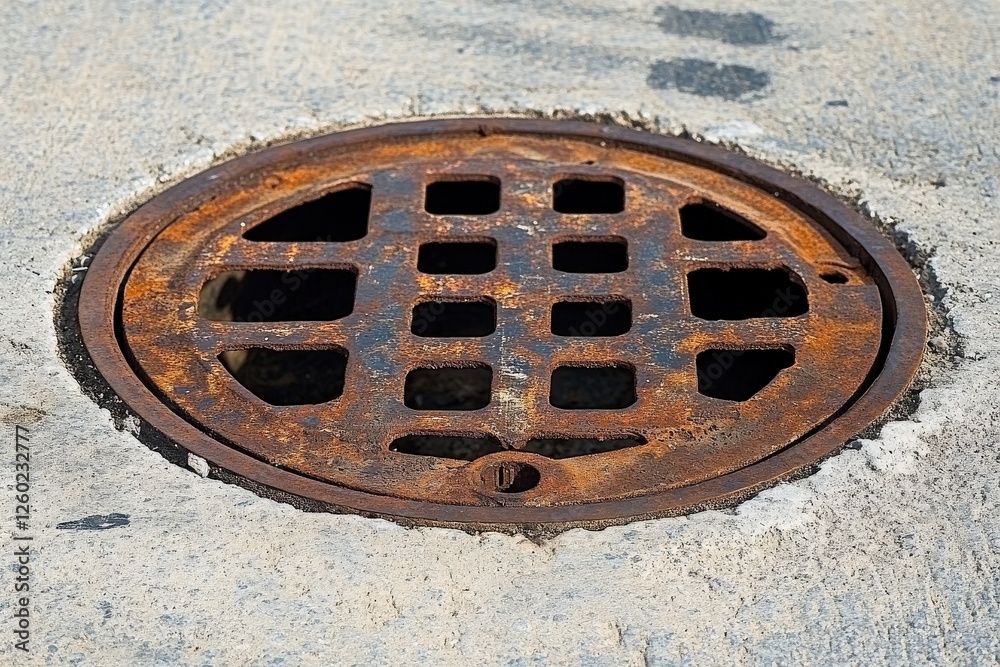 Manhole Cover. Opened Rustic Sewer Cover on Street Showing Dirty Sewage Hole Manhole Cover. Opened Rustic Sewer Cover on Street Showing Dirty Sewage Hole