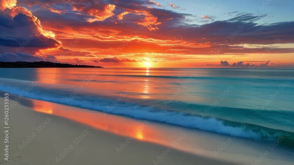 Vibrant ocean sunset with colorful clouds and gentle waves Vibrant ocean sunset with colorful clouds and gentle waves