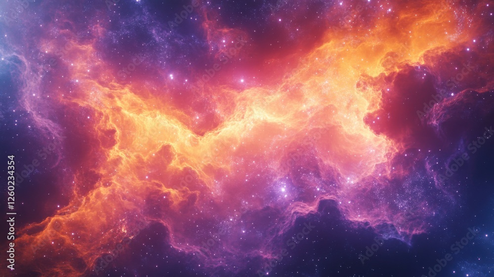Naklejka premium Abstract celestial nebula with glowing gas clouds. Featuring vivid colors and cosmic textures. Emphasizing space wonder and ethereal beauty. Ideal for space and fantasy-themed designs.