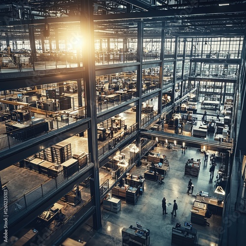 Warehouse operations and management urban center industrial environment aerial view efficiency concepts