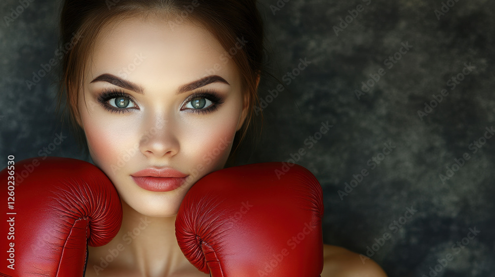 Portrait of a young woman with boxing gloves. Sporty fit. Portrait of a young woman with boxing gloves. Sporty fit.