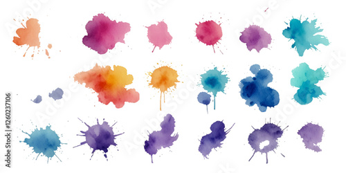 Set of colorful paint splatter abstract vector texture background. Set of abstract watercolor water splash background.