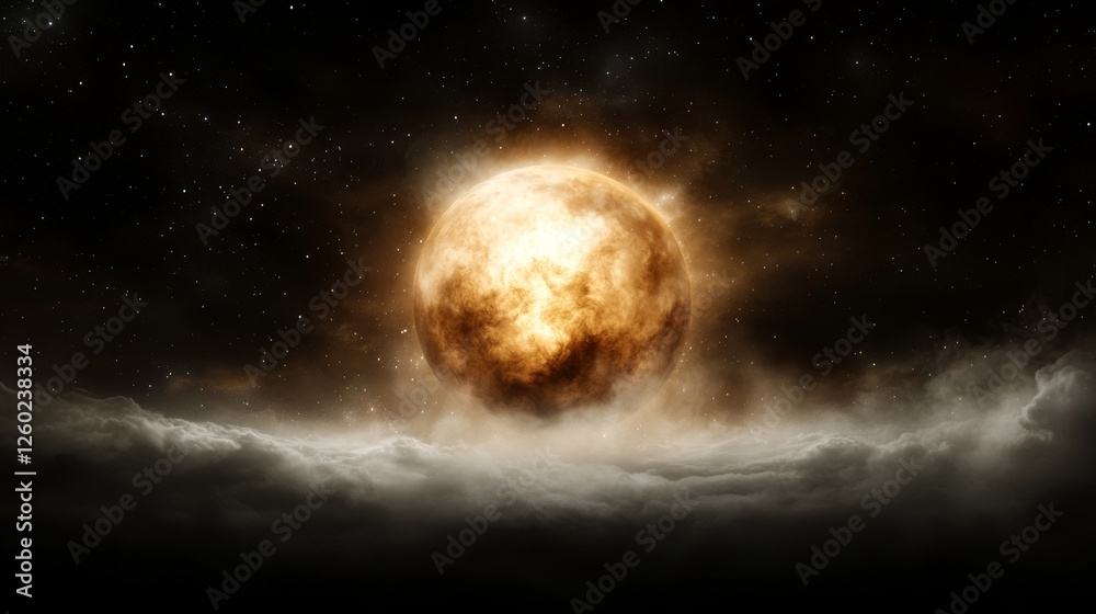 Fototapeta premium an artist's impression of a planet in the sky surrounded by clouds and stars, with a resolution of 1920x1200