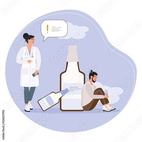 Doctor People Alcohol addiction Alcoholism Vector