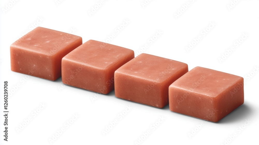 Four Square Pink Candy Blocks Arranged on a Minimalist White Background Four Square Pink Candy Blocks Arranged on a Minimalist White Background