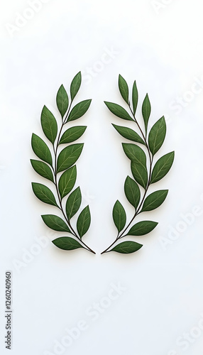 Green leaf branches frame blank space on white background. For invitations or cards