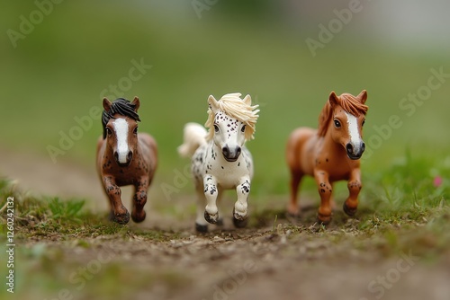Miniature Horses. Small Three-Herd Miniature Horses at the Farm