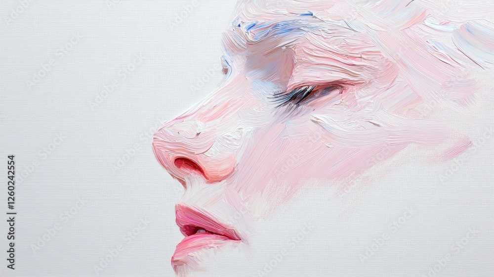 Fototapeta premium Woman's profile, impasto painting, light background, art