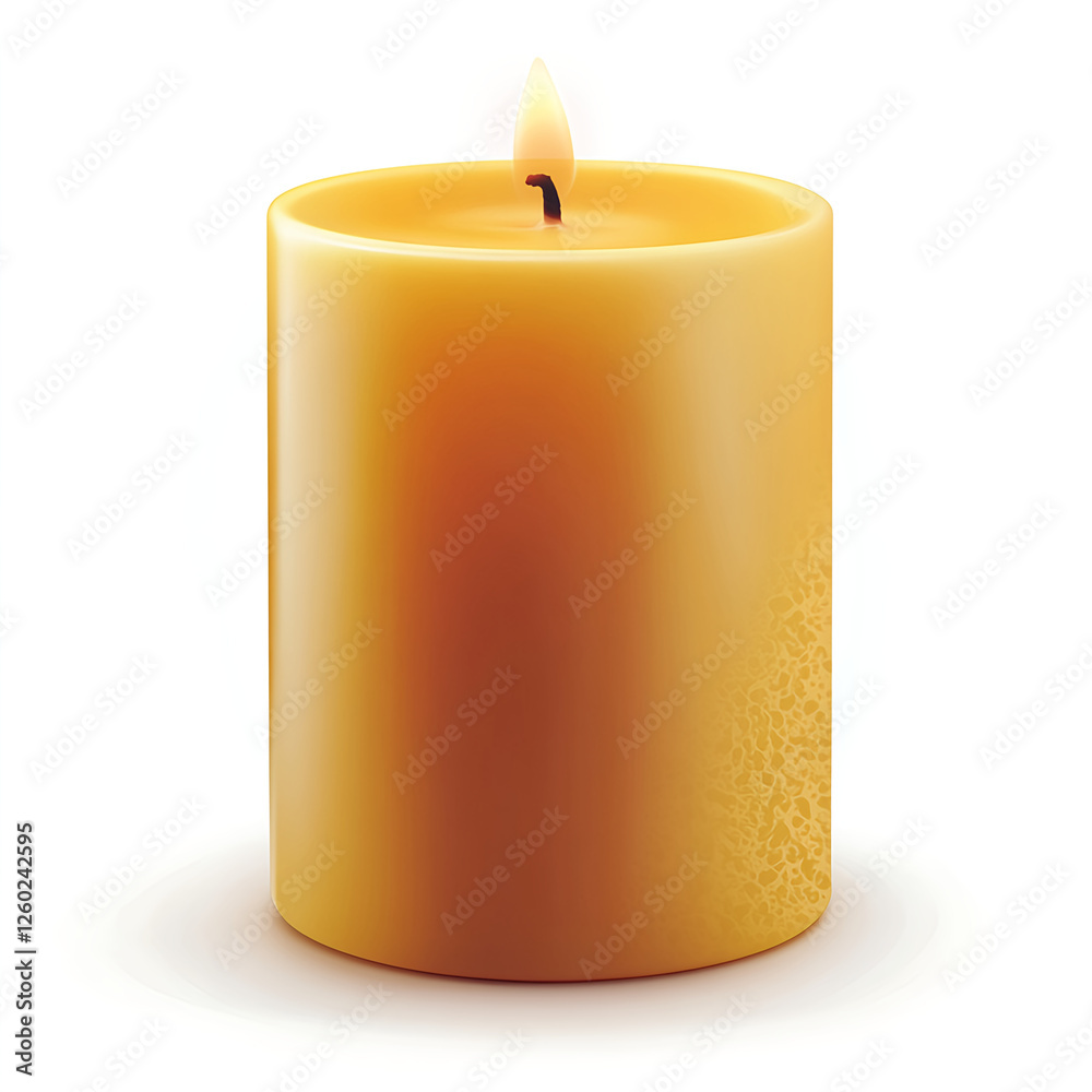 Cylindrical cream-colored candle isolated on a white background, hyper-realistic photography. Cylindrical cream-colored candle isolated on a white background, hyper-realistic photography.
