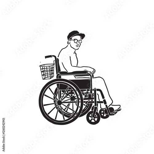 Man in Wheelchair Silhouette - Simple Sketch of a Disabled Individual - Wheelchair Man Vector - Wheelchair Man Doodle - Wheelchair Illustration - Man in Wheelchair Line Art
