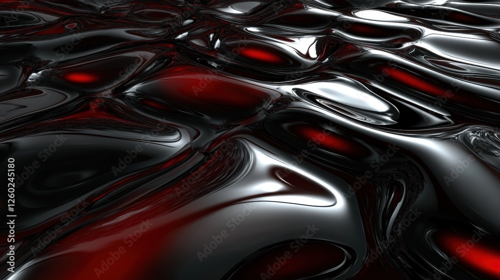 Abstract Reflective Surface with Black and Red Liquid Textures Creating a Dynamic Visual Flow Abstract Reflective Surface with Black and Red Liquid Textures Creating a Dynamic Visual Flow