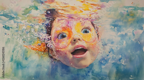 Water paint of little girl enjoying.