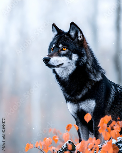 Winter Wolf in Snowy Forest.  Possible stock photo use photo