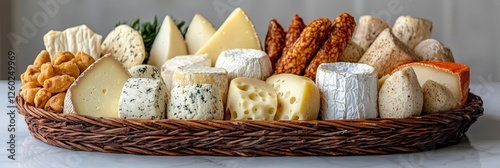An inviting cheese and nut platter featuring a variety of cheeses, nuts, and dried fruits, perfect for showcasing culinary creativity in a vibrant display.