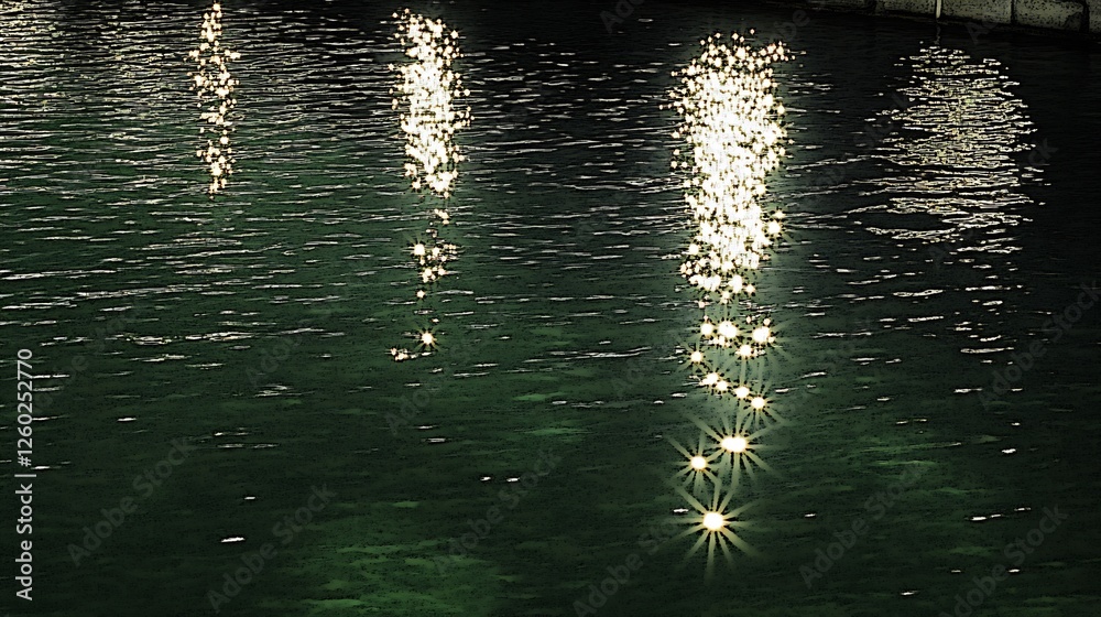 Night water reflects shimmering city lights beautifully. AI Generated
