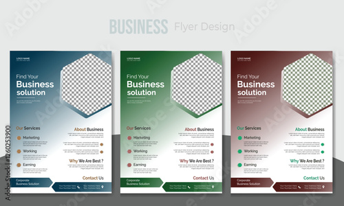 A Creative set of of A4 flyer design, modern and stylish template, in multiple colour variation, graphic elements corporate and corporative design for business. 