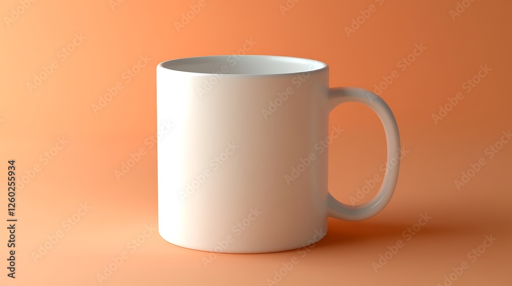 Clean white ceramic mug on a soft orange gradient background Clean white ceramic mug on a soft orange gradient background