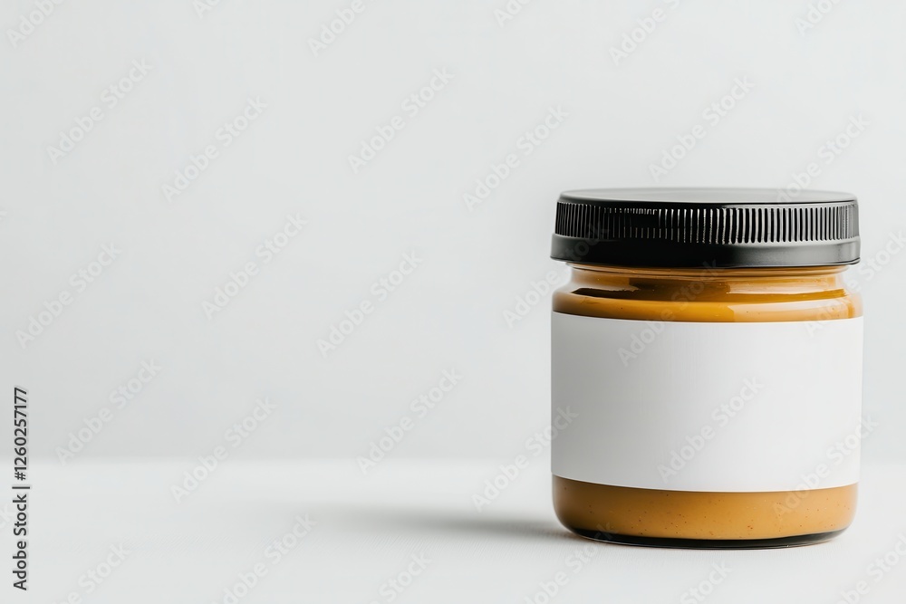 Blank Label Jar: A clean and minimalist mockup of a glass jar with a blank white label, ready for your custom design. Perfect for showcasing your product branding, packaging concepts. Blank Label Jar: A clean and minimalist mockup of a glass jar with a blank white label, ready for your custom design. Perfect for showcasing your product branding, packaging concepts.