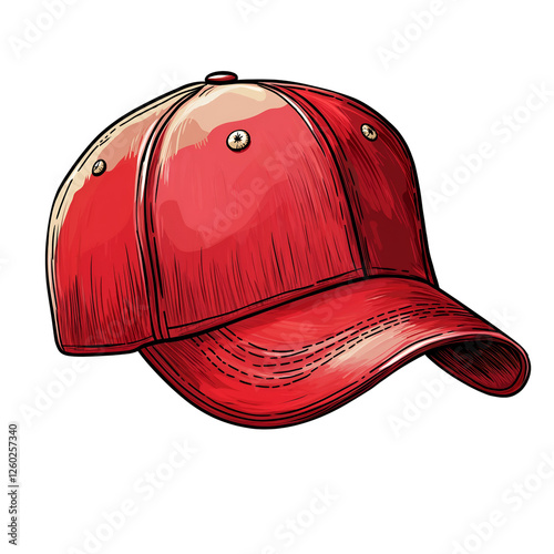 A red baseball cap with a custom logo, Isolated on transparent or white background cut out, Fashion and Accessories clip art concept