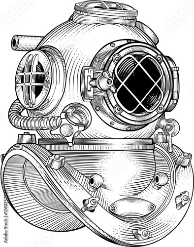 Hand drawn diving helmet classic antique