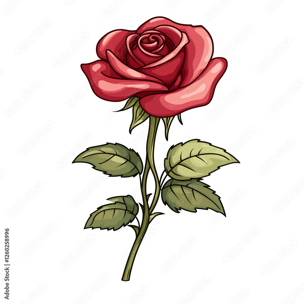 Obraz premium Vibrant Red Rose Illustration Against a Black Background