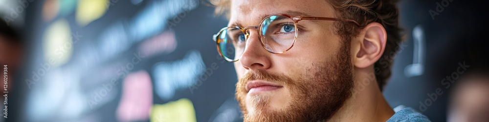 Portrait of Young Man with Beard and Glasses