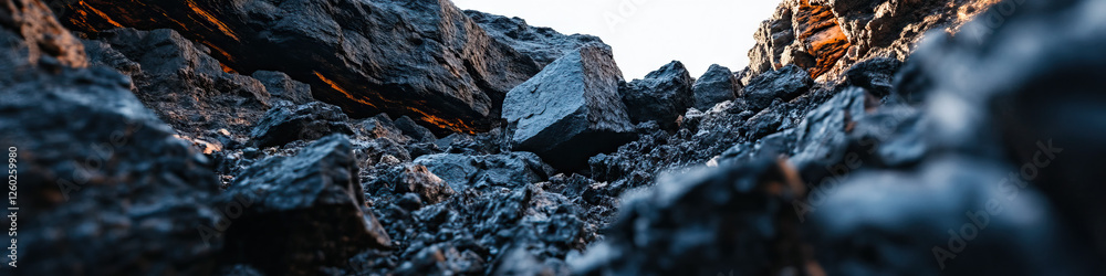 Close-up View of Dark-Colored Rocks with Orange Accents Close-up View of Dark-Colored Rocks with Orange Accents