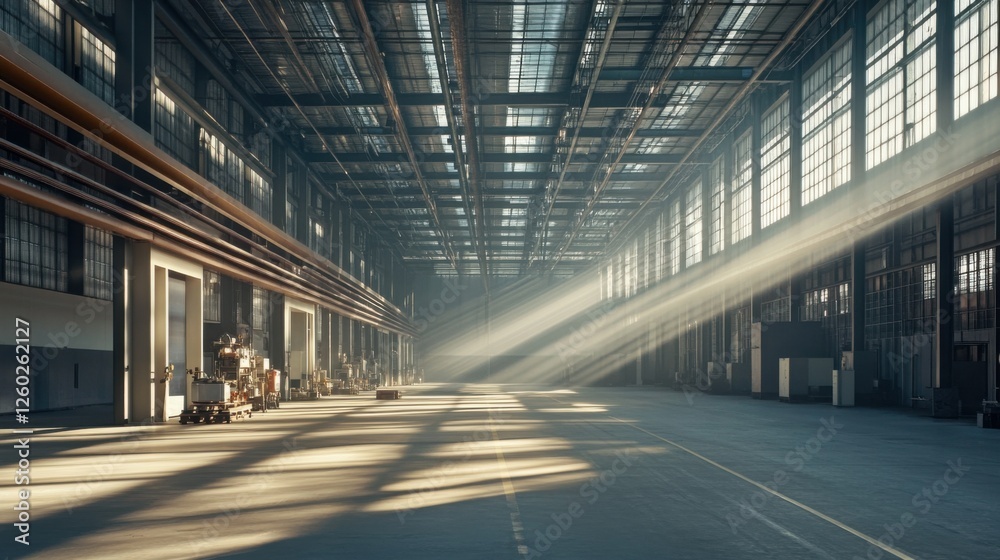 Fototapeta premium sunbeams illuminate industrial warehouse interior
