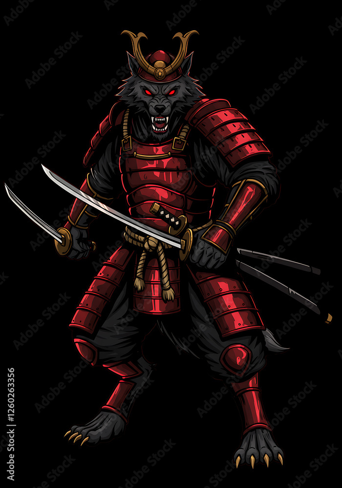 Werewolf Samurai: A Fierce Warrior in Crimson Armor Werewolf Samurai: A Fierce Warrior in Crimson Armor