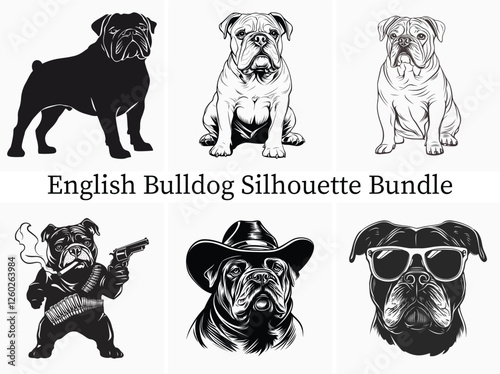 Adorable English Bulldog Silhouette Bundle – Iconic Pet Illustration