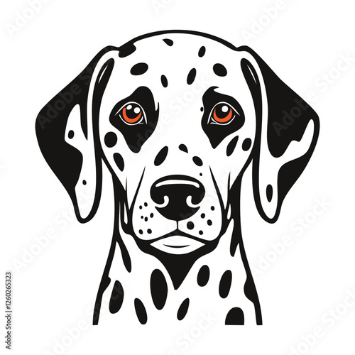 Set of hand drawn barking dalmatian dog head illustration design, Vector dalmatian breed dog face red eyes yellow eyes isolated on transparent background