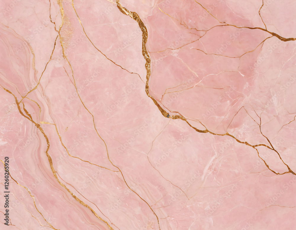 Fototapeta premium A delicate rose quartz marble surface with soft, flowing veins and a gentle golden shimmer. 