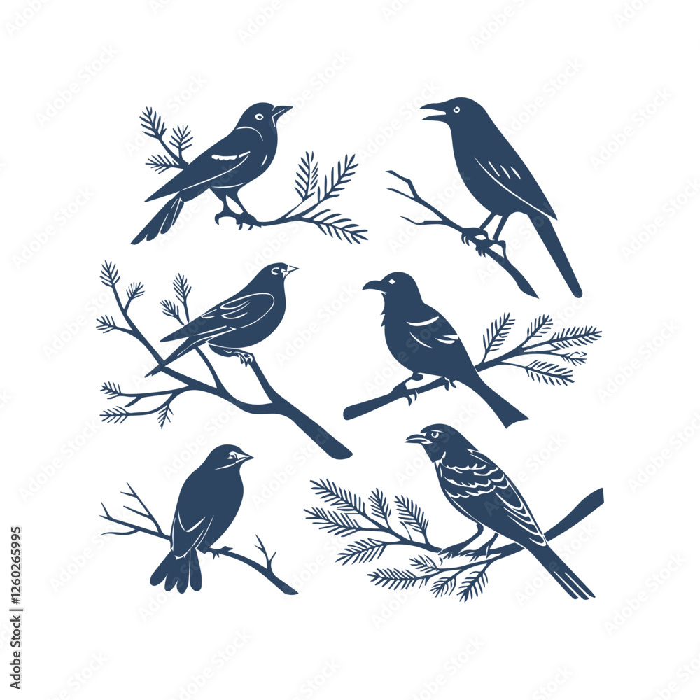 Fototapeta premium Birds Silhouettes Clip art Vector Illustration