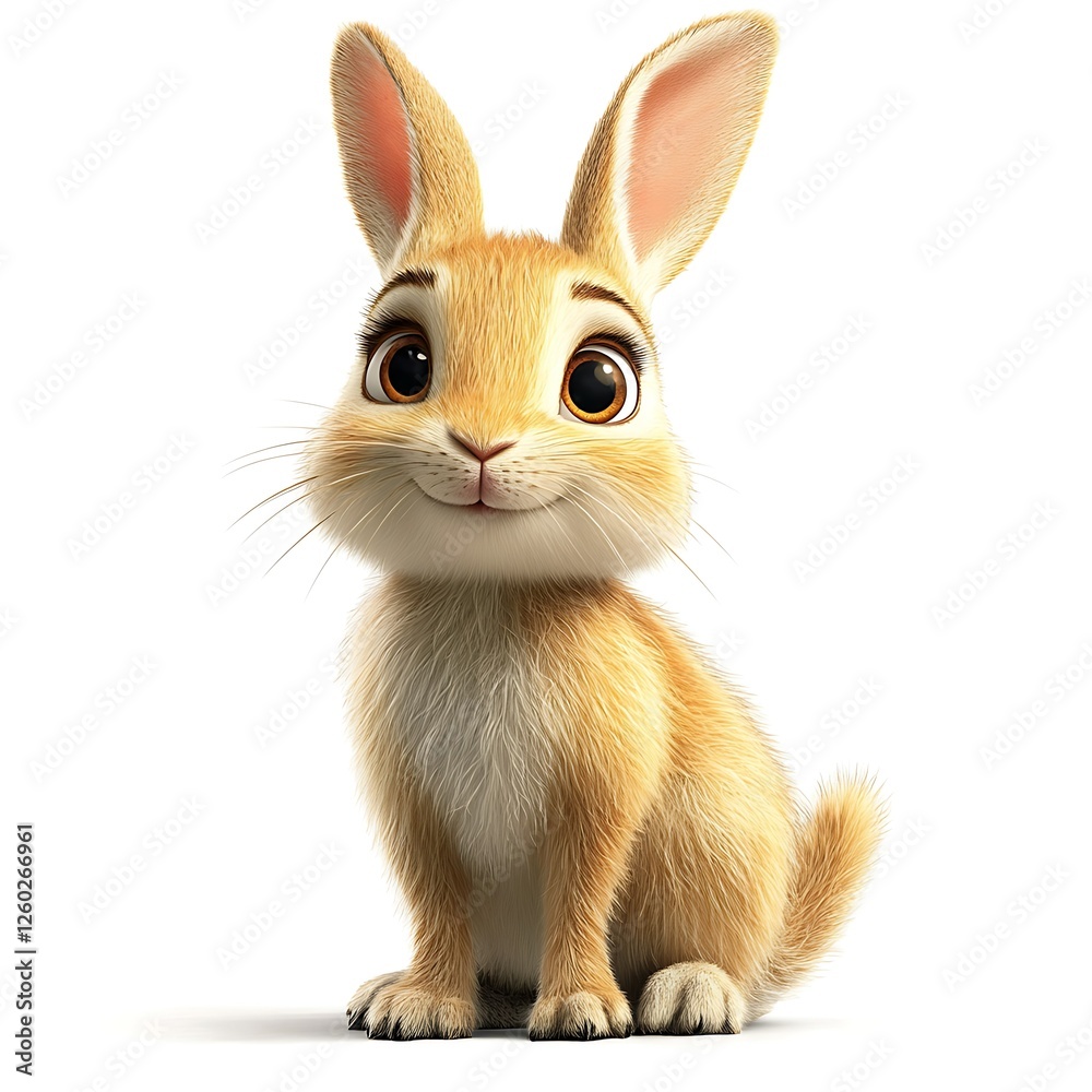 Fototapeta premium Cute bunny rabbit, sitting, white background, easter
