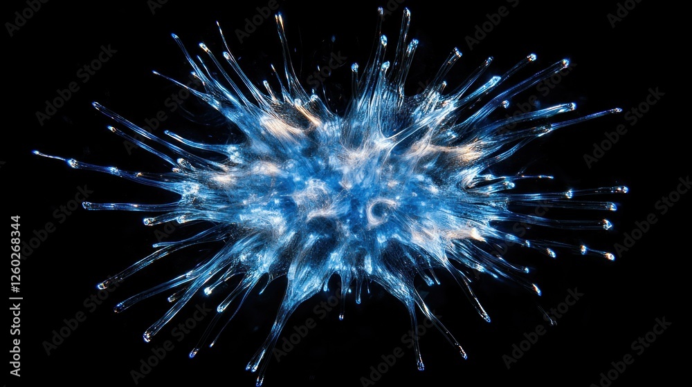 Abstract Blue Explosion: A Microscopic Dance of Light and Form Abstract Blue Explosion: A Microscopic Dance of Light and Form